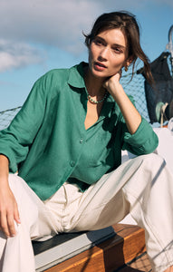 TopsPerfect Linen Top Botanical Green