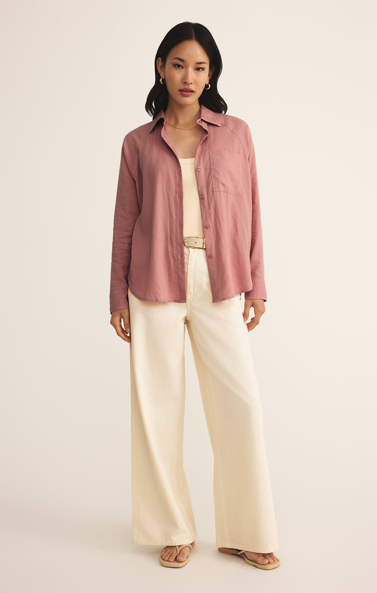 Tops Perfect Linen Top Pink Smoke