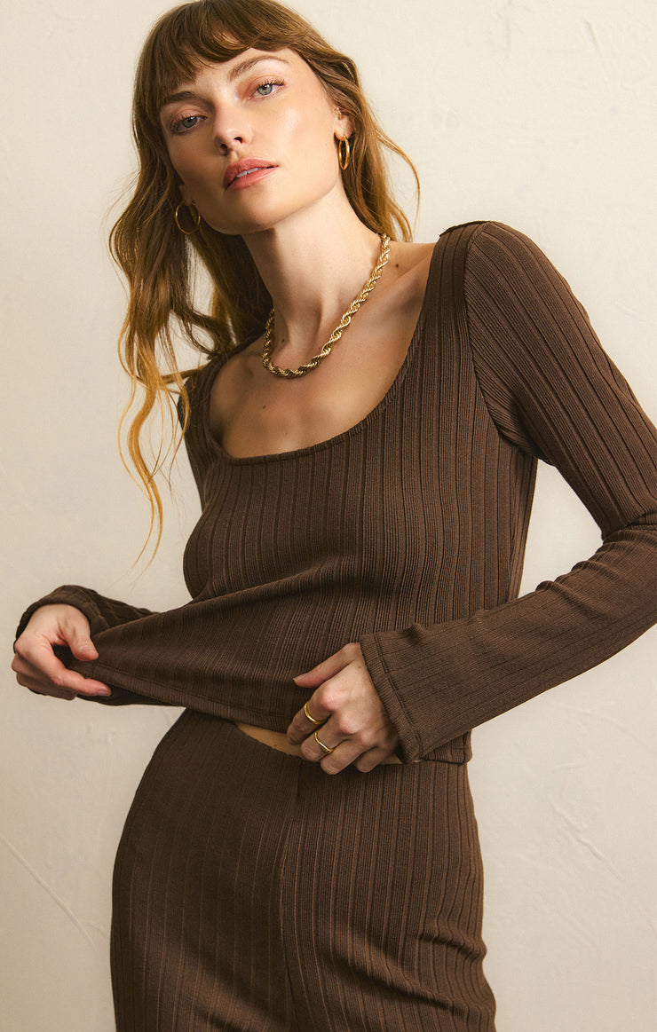 Tops Madeline Rib Long Sleeve Top Dark Chocolate