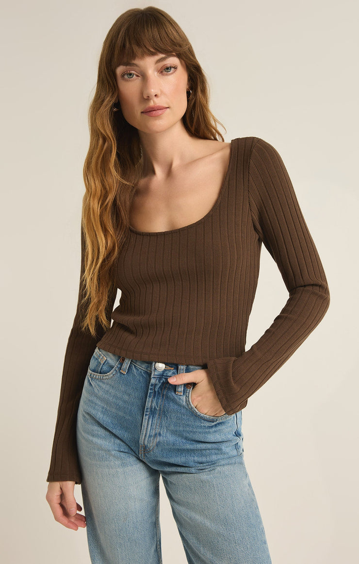 Tops Madeline Rib Long Sleeve Top Dark Chocolate