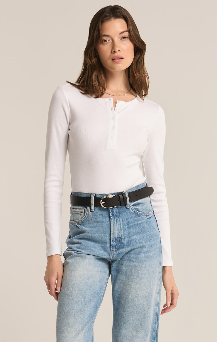 Tops Samara Rib Henley Long Sleeve Bodysuit White