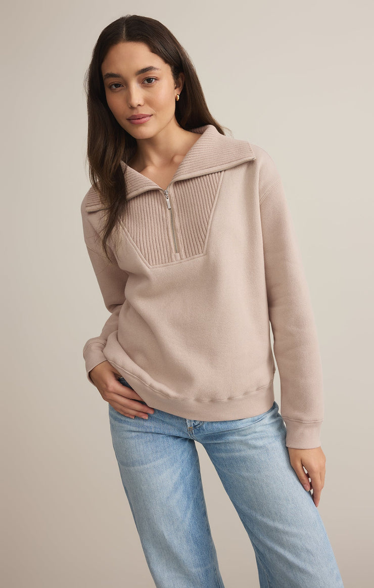 Tops Sonata Fleece Half Zip Sweatshirt Parchment