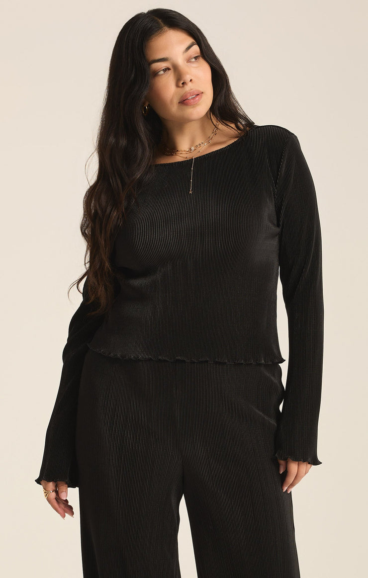 Tops Veronica Pleated Boat Neck Top Black