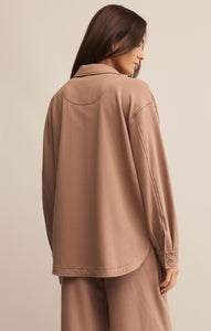 TopsLayover Modal Fleece Button Up Desert Taupe