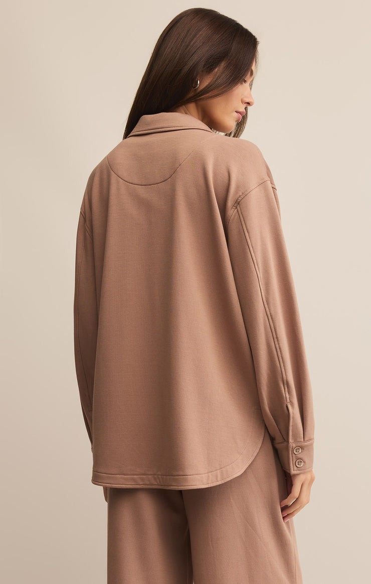 Tops Layover Modal Fleece Button Up Desert Taupe