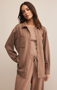 TopsLayover Modal Fleece Button Up Desert Taupe