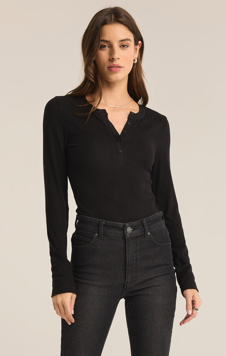 Tops Scarlett Rib Henley Black