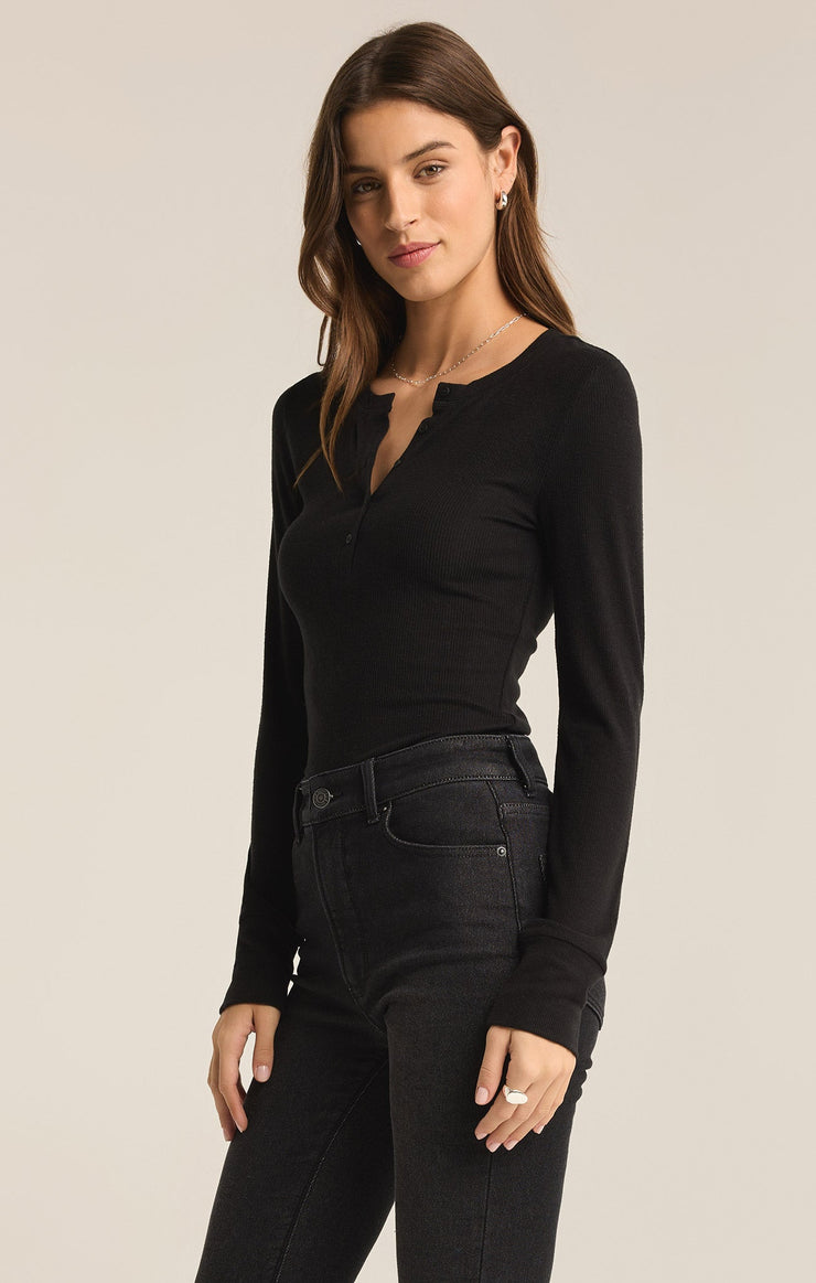 Tops Scarlett Rib Henley Black