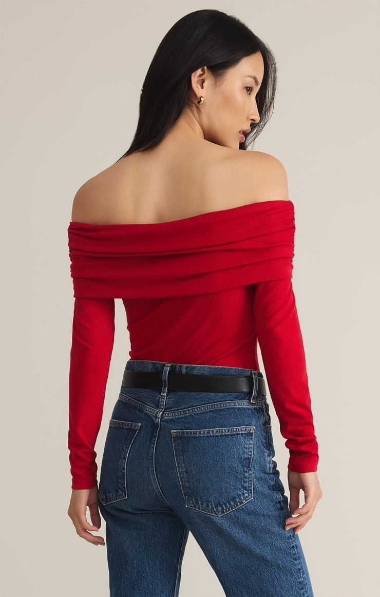 Tops Mara Off Shoulder Second Skin Bodysuit Haute Red