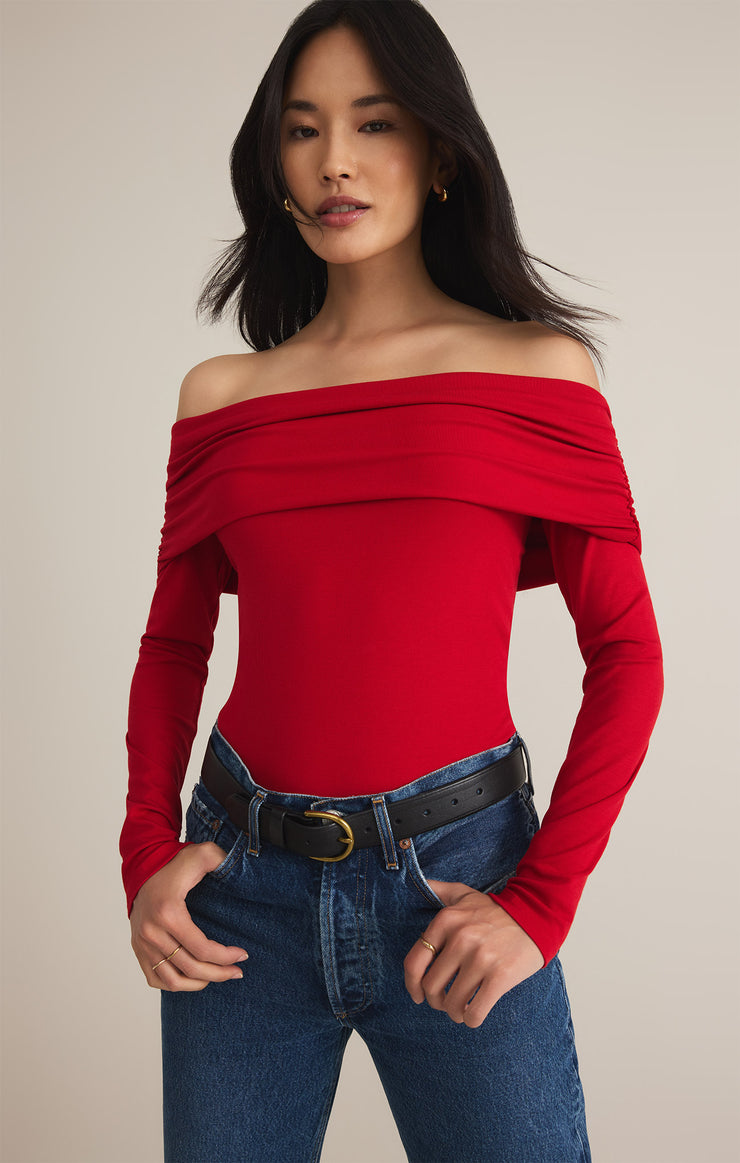 Tops Mara Off Shoulder Second Skin Bodysuit Haute Red