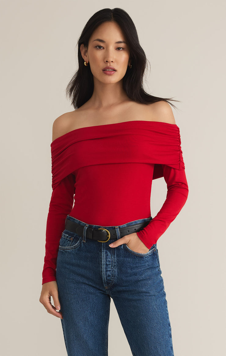 Tops Mara Off Shoulder Second Skin Bodysuit Haute Red