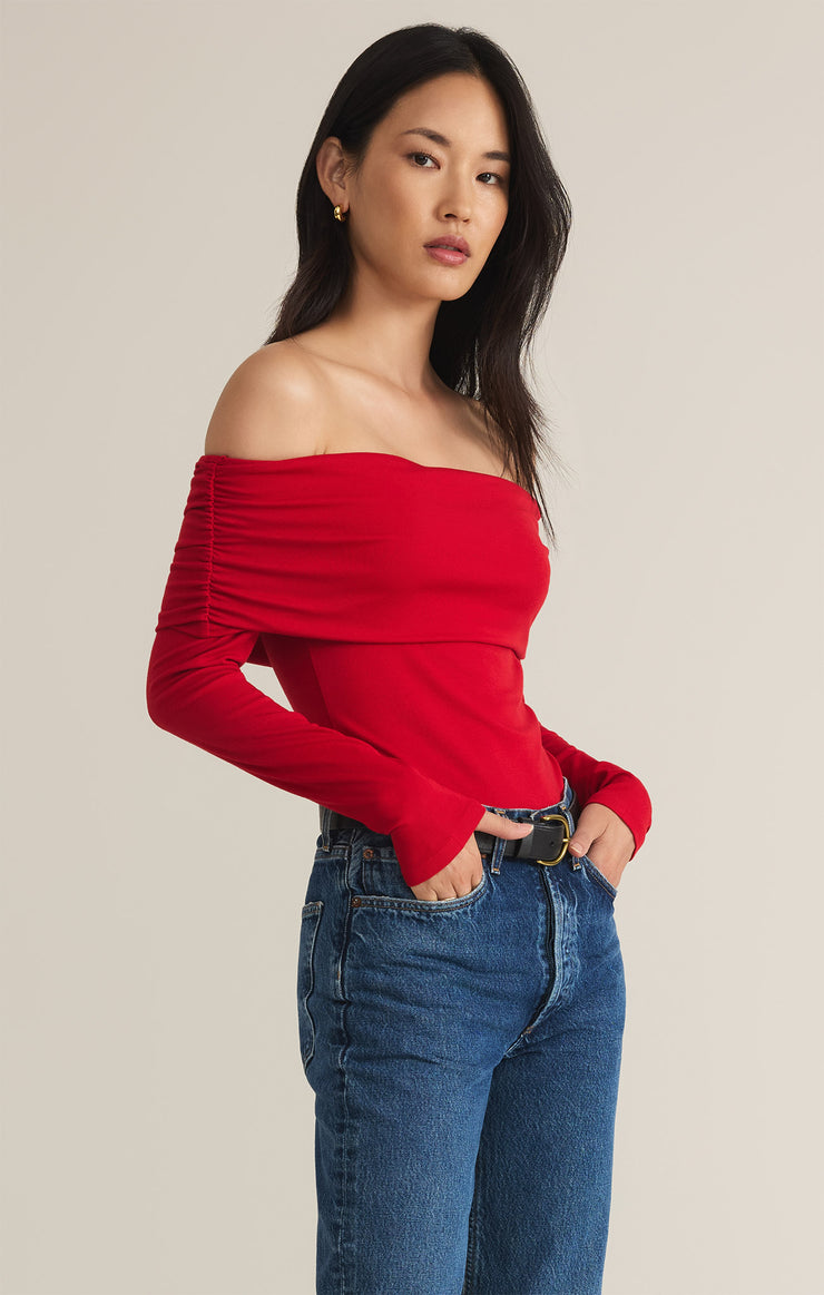 Tops Mara Off Shoulder Second Skin Bodysuit Haute Red