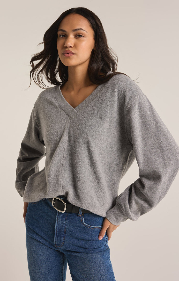 Tops Off the Clock Cozy V-Neck Sweatshirt Classic Heather Grey