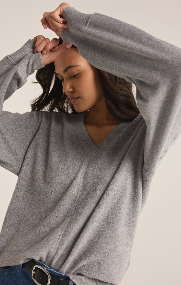 Tops Off the Clock Cozy V-Neck Sweatshirt Classic Heather Grey