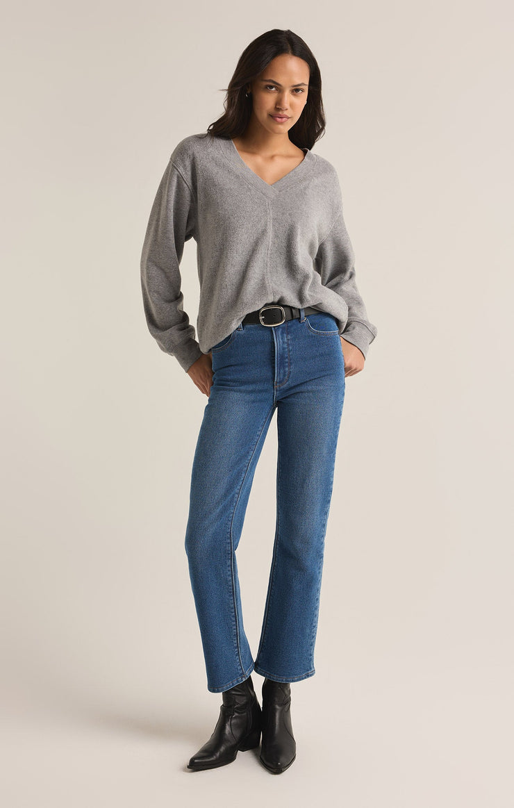 Tops Off the Clock Cozy V-Neck Sweatshirt Classic Heather Grey