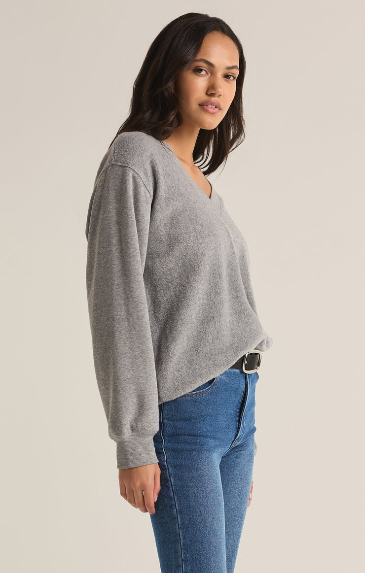 Tops Off the Clock Cozy V-Neck Sweatshirt Classic Heather Grey