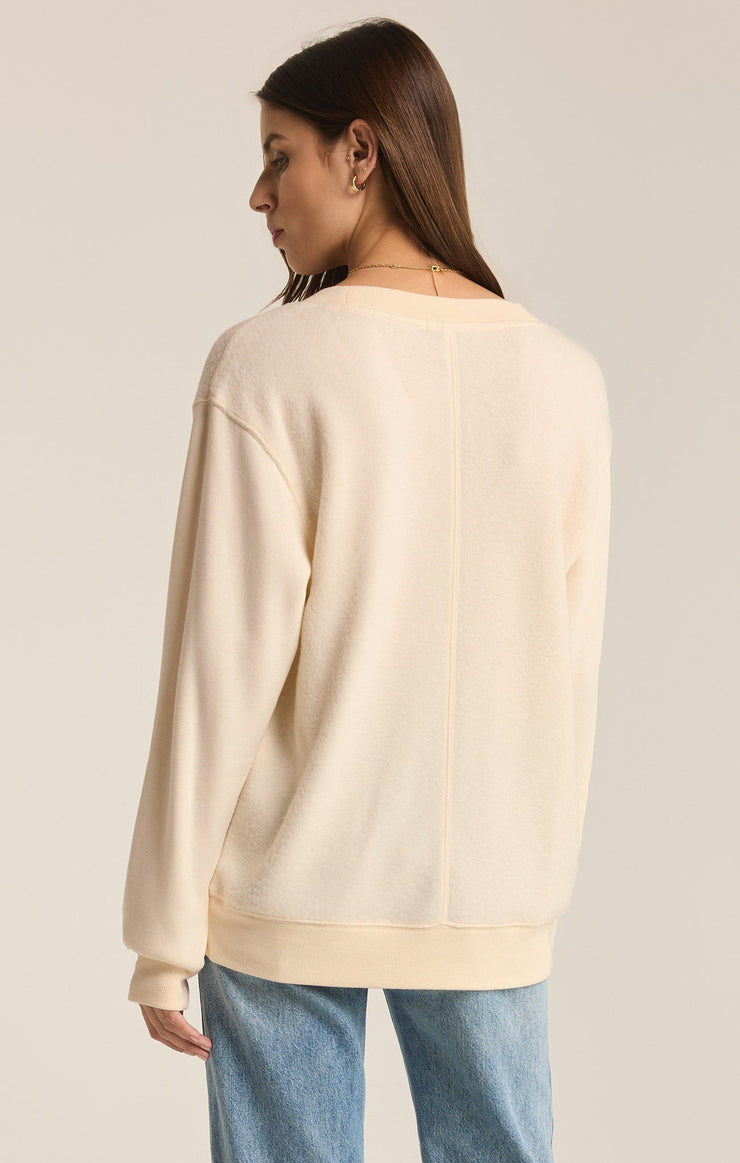 Tops Off the Clock Cozy V-Neck Sweatshirt Sea Salt