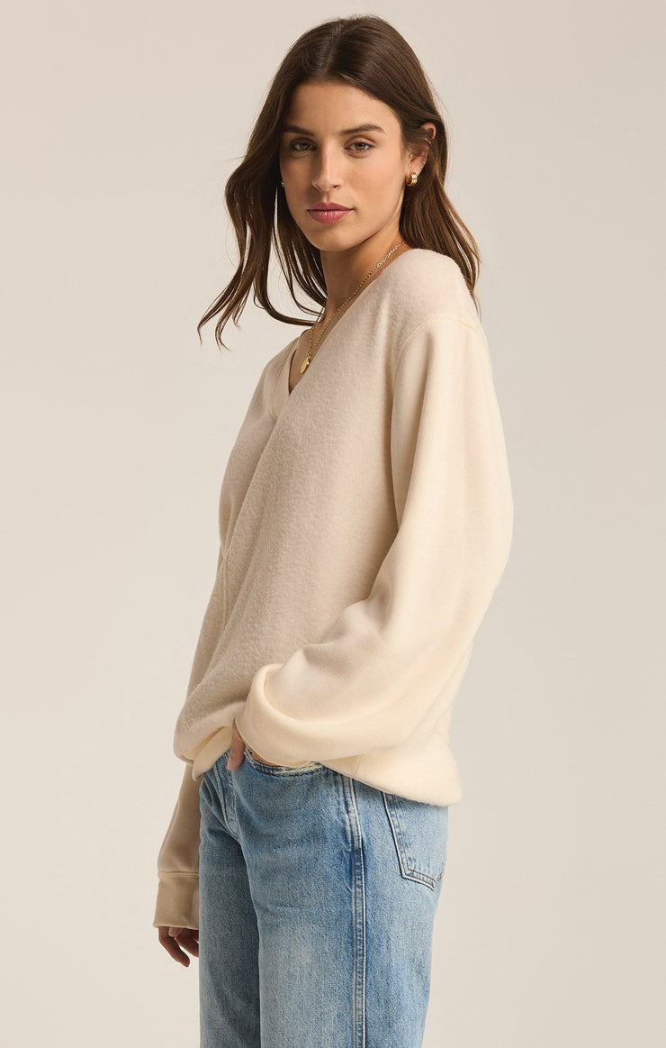 Tops Off the Clock Cozy V-Neck Sweatshirt Sea Salt