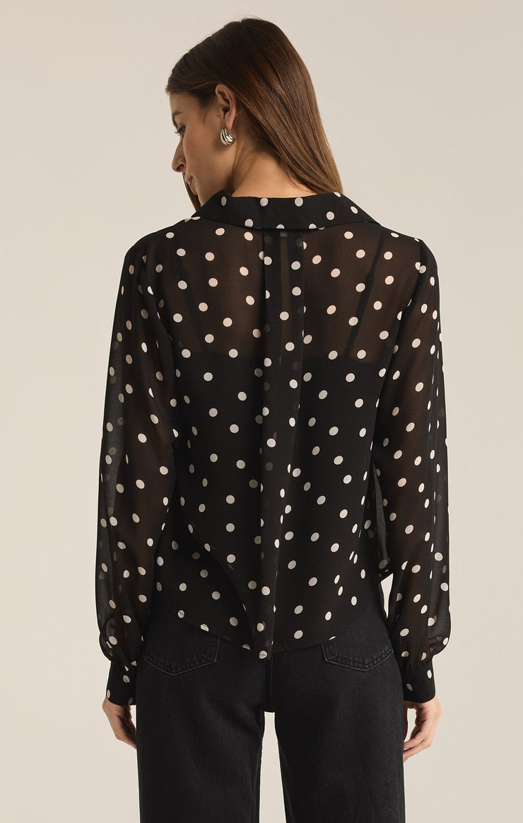 Tops Vivienne Polka Dot Crepe Top Black