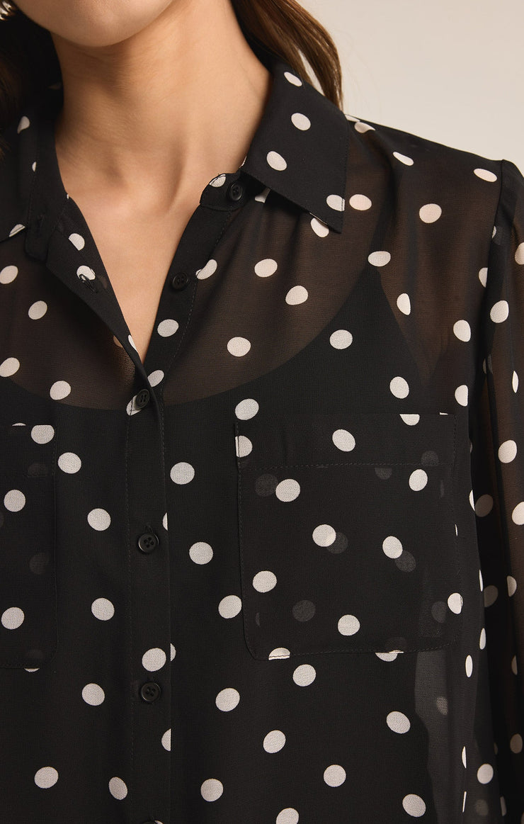 Tops Vivienne Polka Dot Crepe Top Black