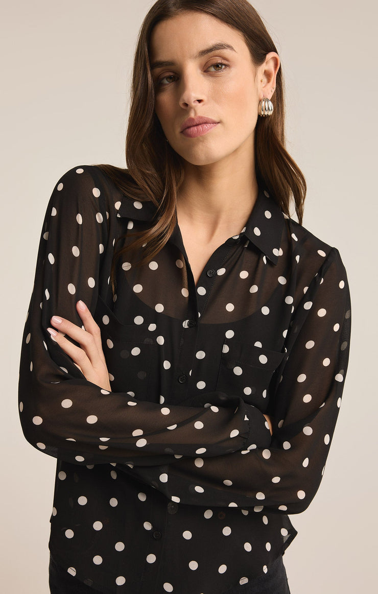 Tops Vivienne Polka Dot Crepe Top Black