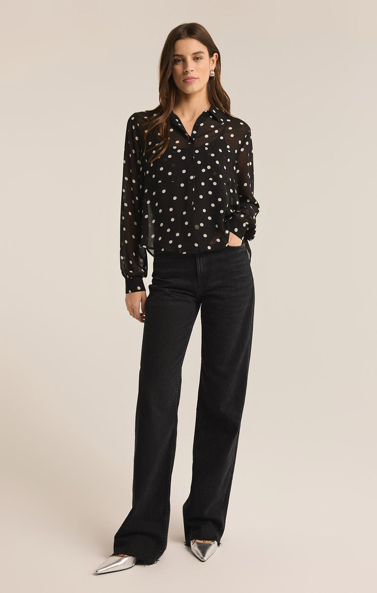 Tops Vivienne Polka Dot Crepe Top Black