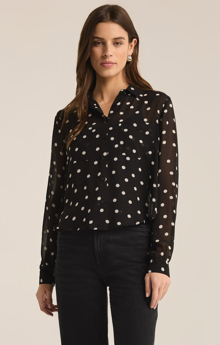 Tops Vivienne Polka Dot Crepe Top Black