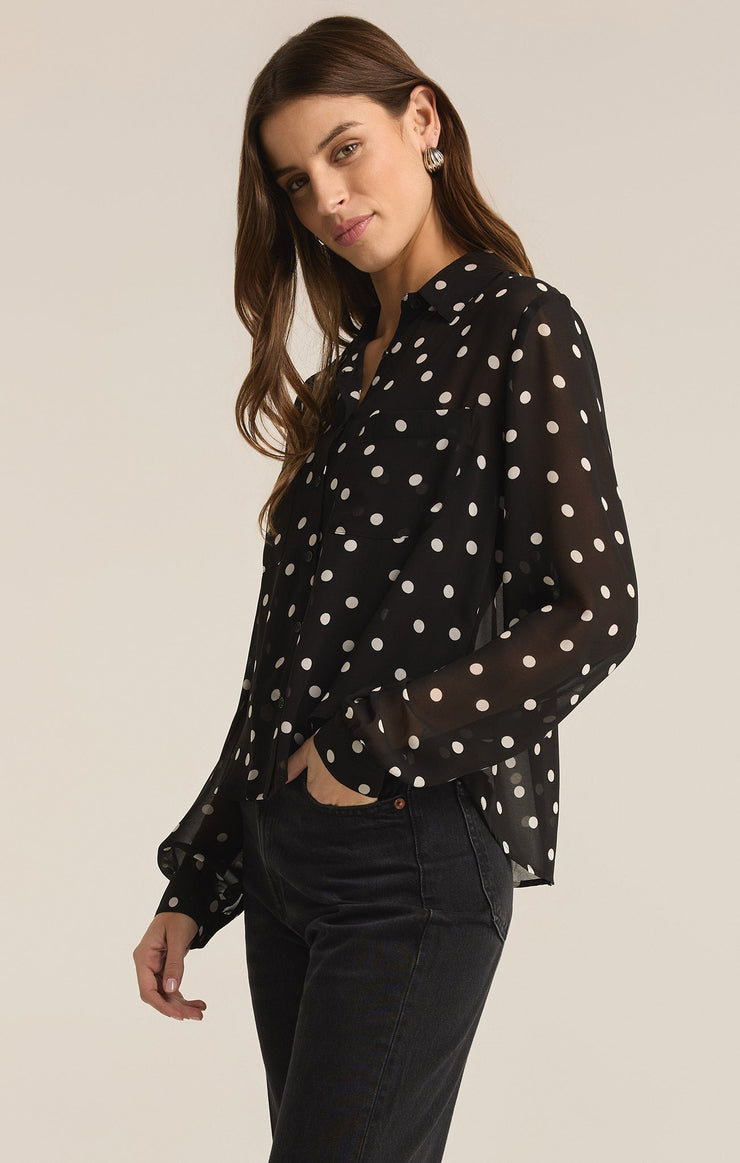 Tops Vivienne Polka Dot Crepe Top Black