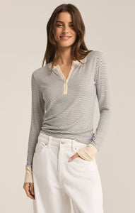 TopsScarlett Rib Classic Stripe Henley Sea Salt