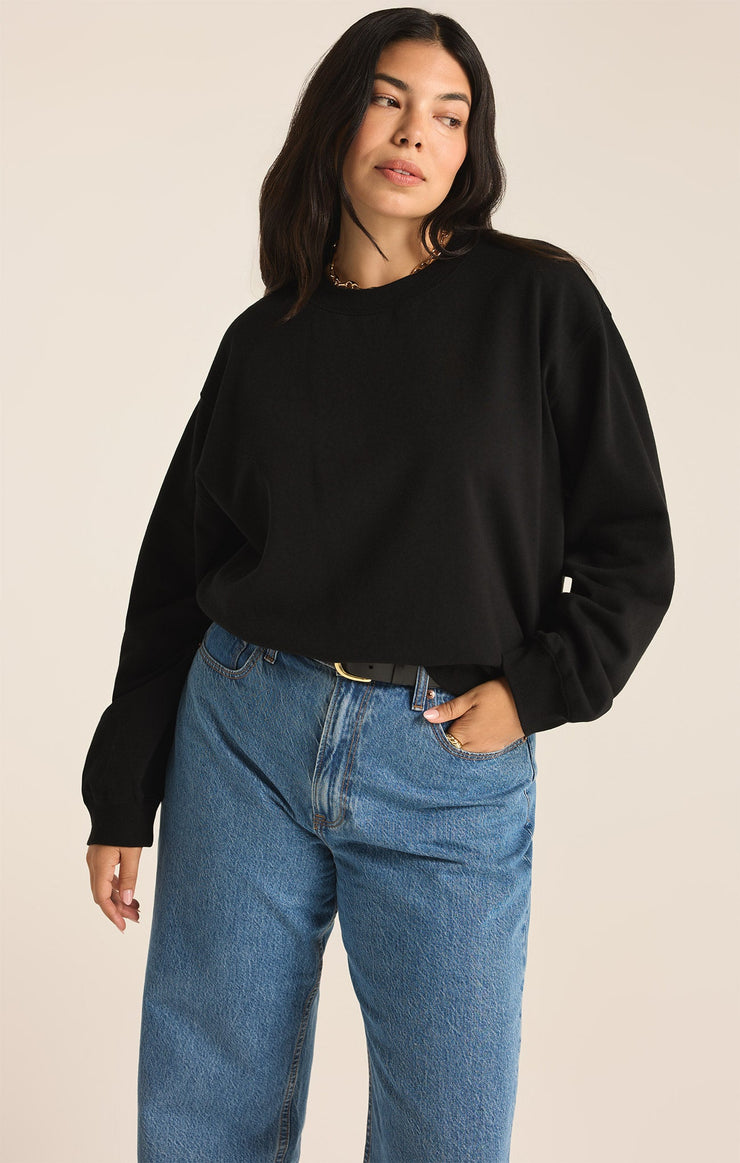 Tops Classic Boyfriend Fleece Sweatshirt Black