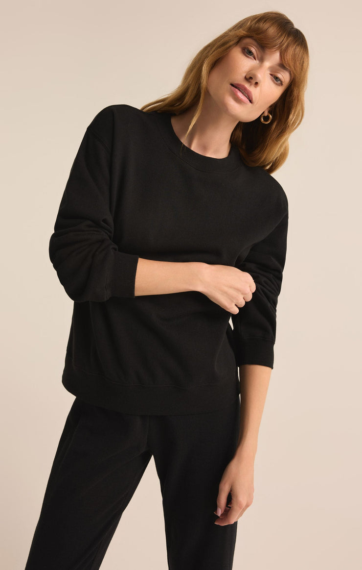 Tops Classic Boyfriend Fleece Sweatshirt Black