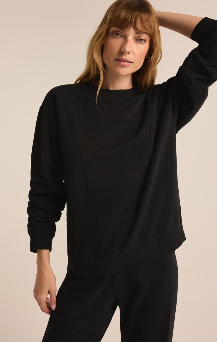 Tops Classic Boyfriend Fleece Sweatshirt Black