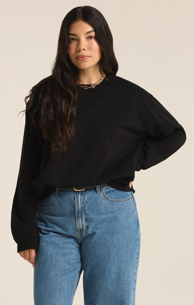 Tops Classic Boyfriend Fleece Sweatshirt Black