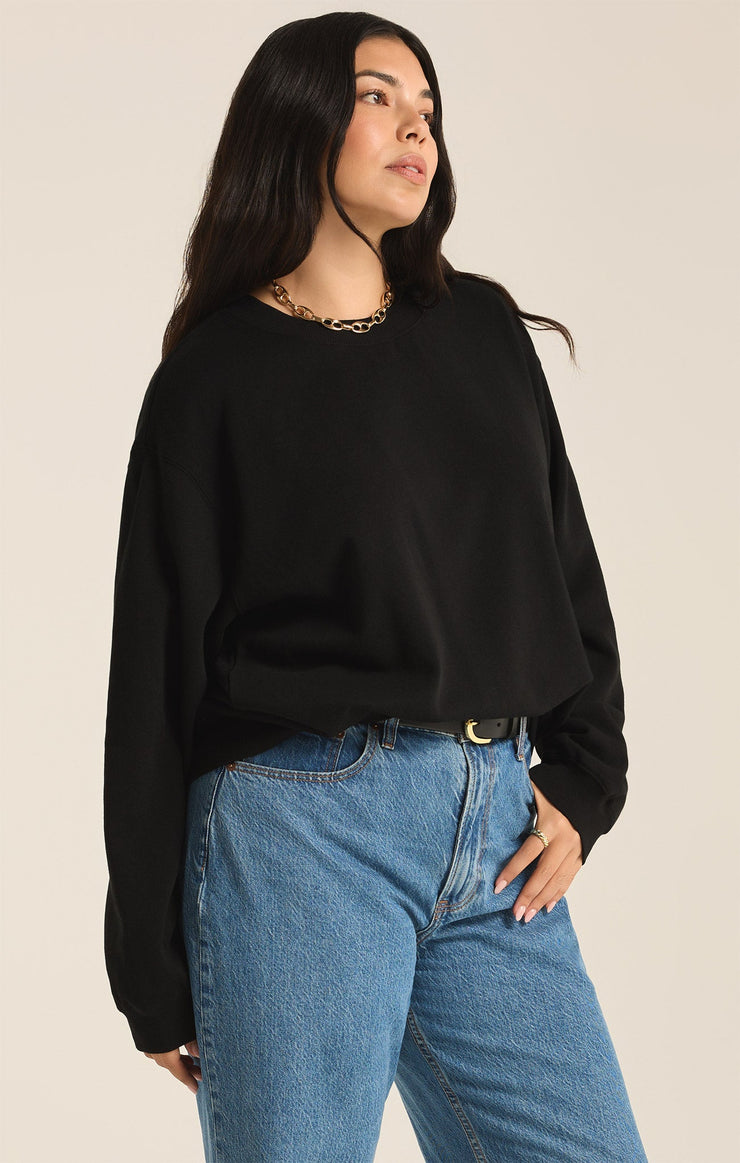 Tops Classic Boyfriend Fleece Sweatshirt Black