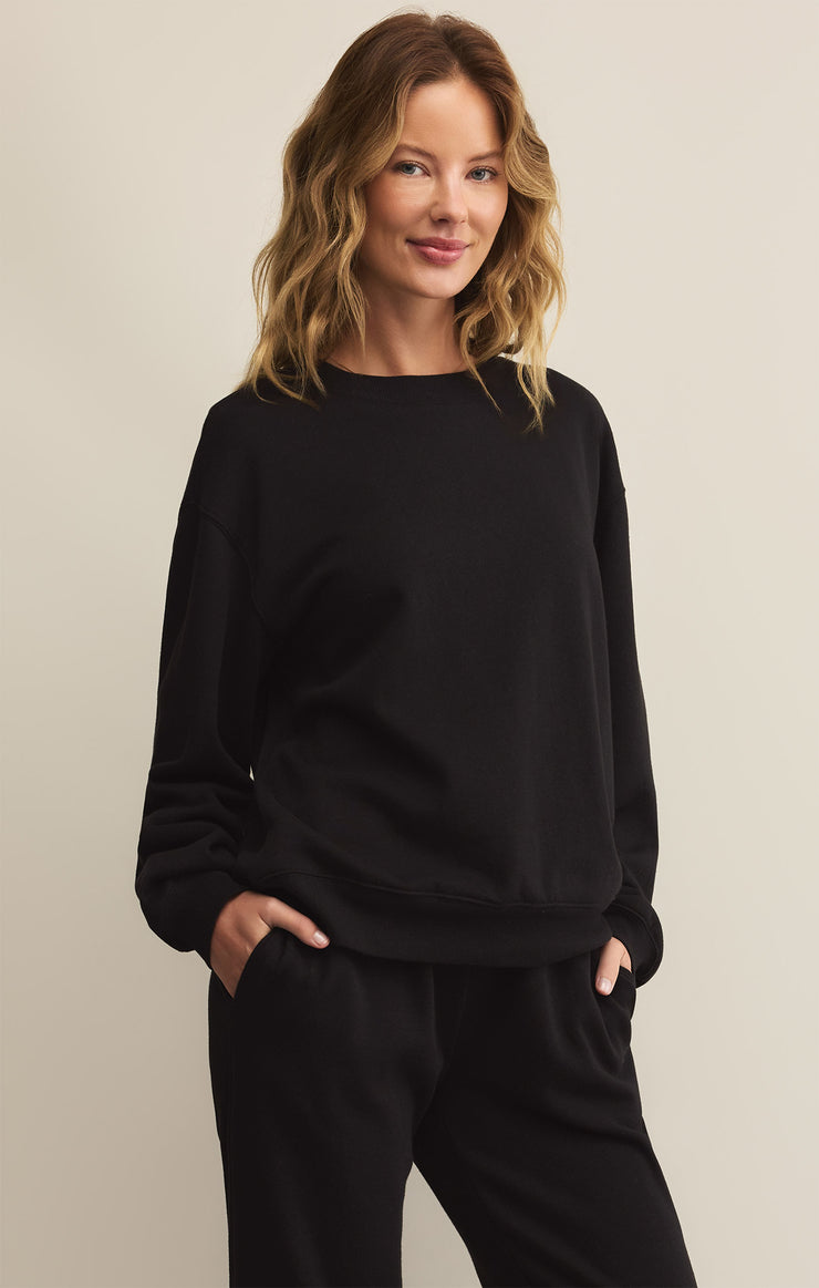 Tops Classic Boyfriend Fleece Sweatshirt Black