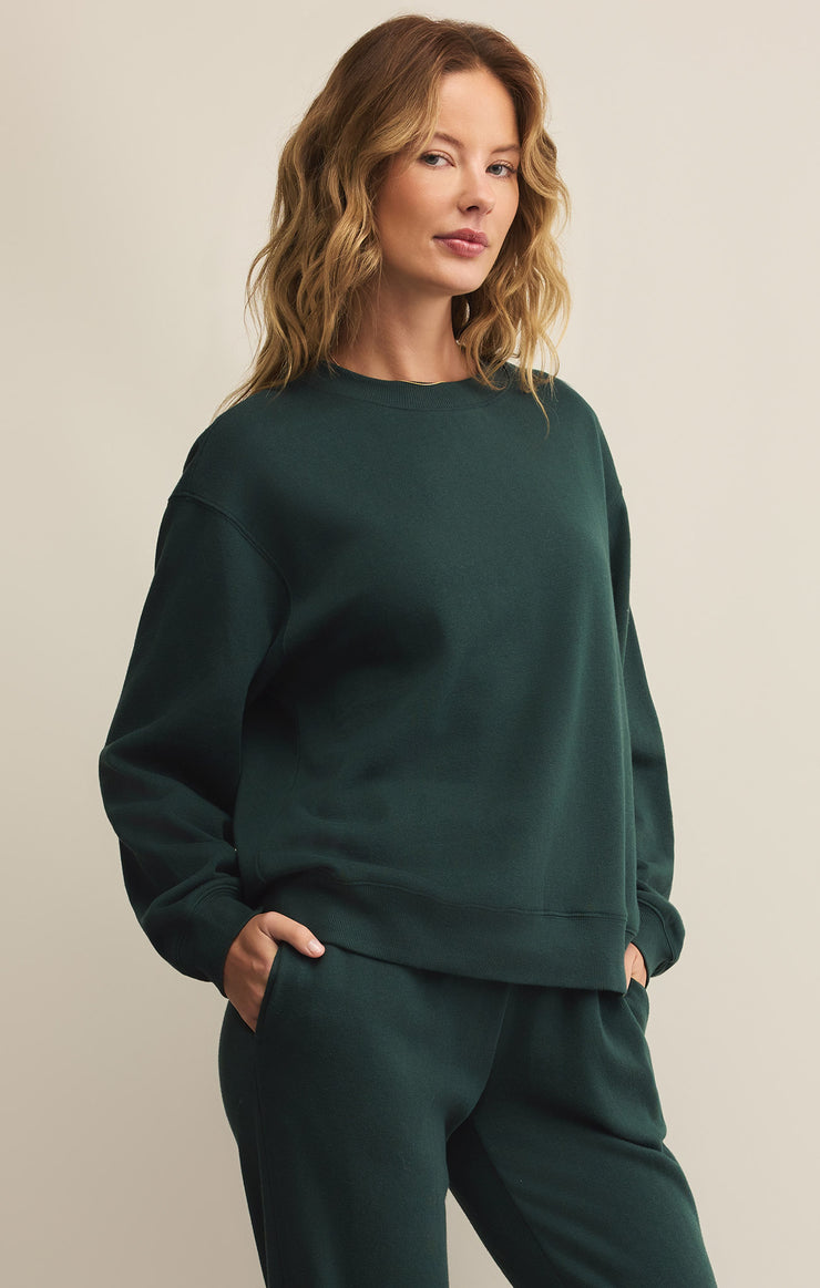 Tops Classic Boyfriend Fleece Sweatshirt Cyprus Green