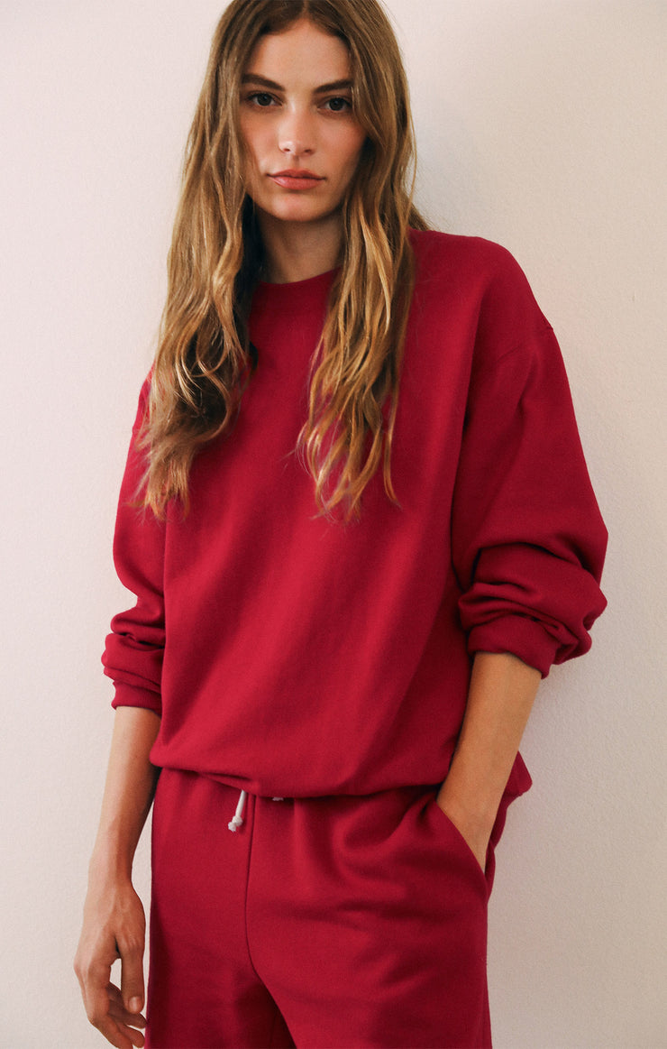 Tops Classic Boyfriend Fleece Sweatshirt Haute Red