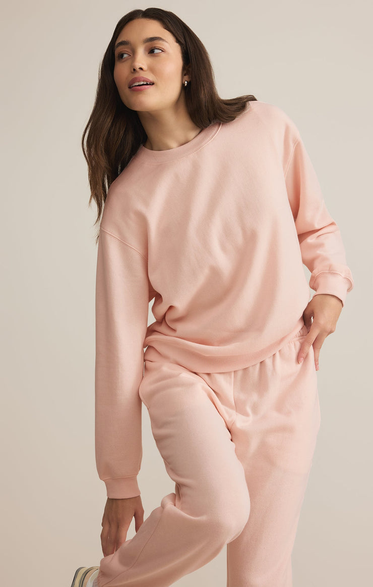 Tops Classic Boyfriend Fleece Sweatshirt Pink Salt