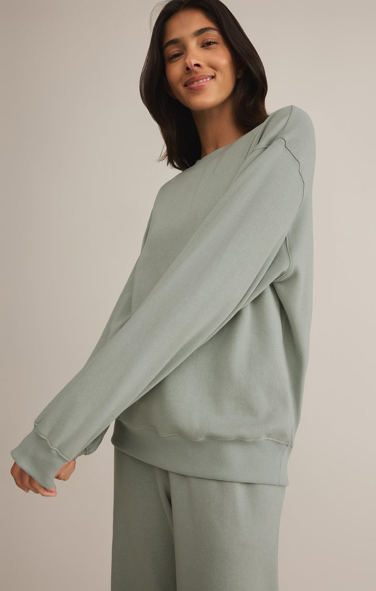 Tops Classic Boyfriend Fleece Sweatshirt Sage Green