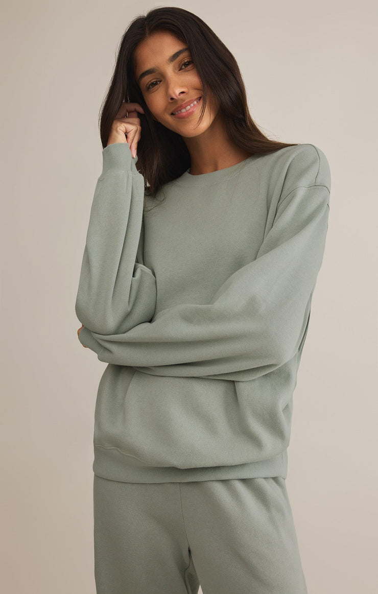 Tops Classic Boyfriend Fleece Sweatshirt Sage Green