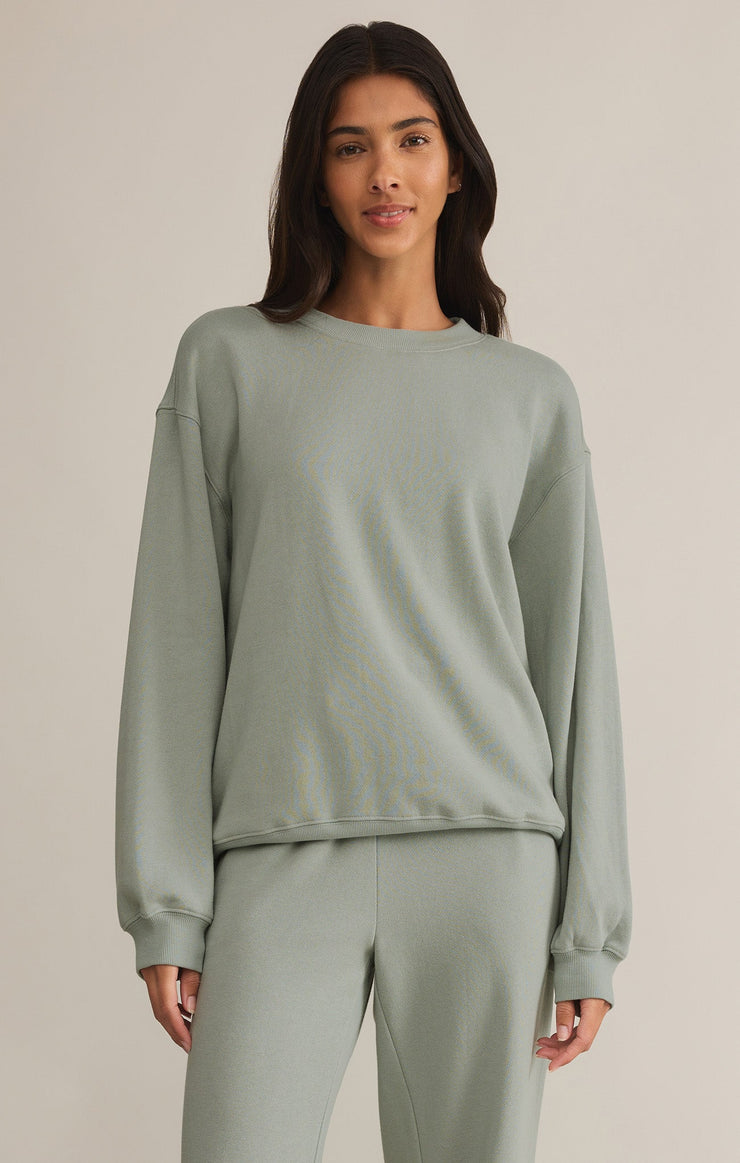 Tops Classic Boyfriend Fleece Sweatshirt Sage Green