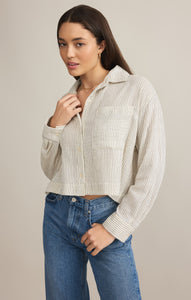 TopsDel Mar Cotton Gauze Striped Shirt Natural