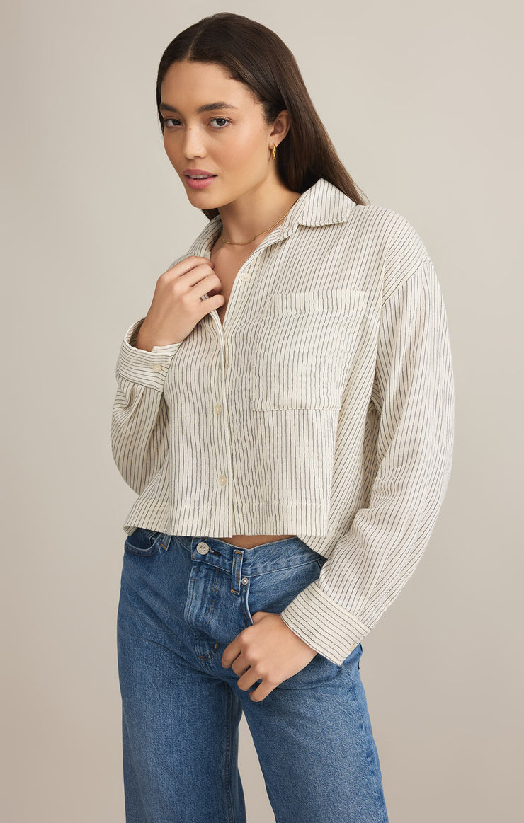 Tops Del Mar Cotton Gauze Striped Shirt Natural