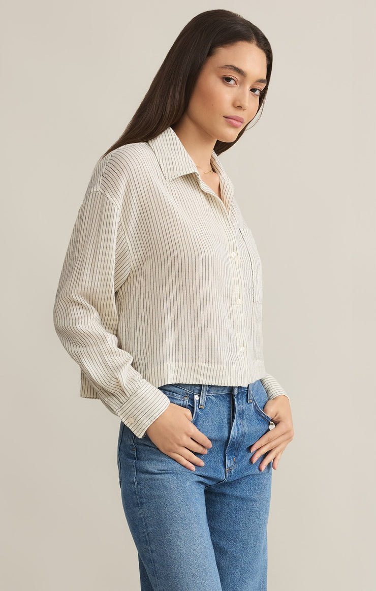 Tops Del Mar Cotton Gauze Striped Shirt Natural