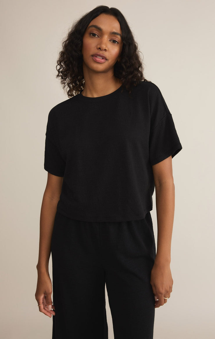 Tops Sway Textured Slub Cropped Tee Black