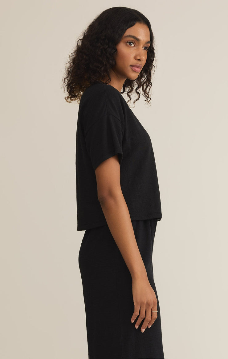 Tops Sway Textured Slub Cropped Tee Black