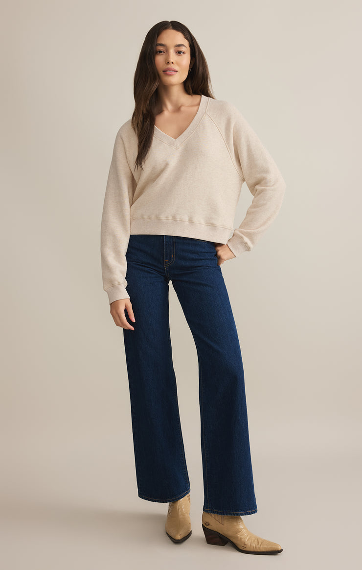 Tops Avenue V-Neck Sweatshirt Light Oatmeal Heather