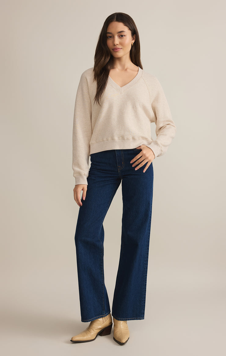 Tops Avenue V-Neck Sweatshirt Light Oatmeal Heather