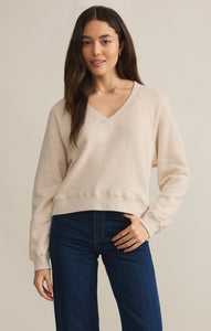 TopsAvenue V-Neck Sweatshirt Light Oatmeal Heather