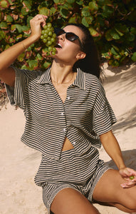 TopsMonaco Crochet Button Up Black